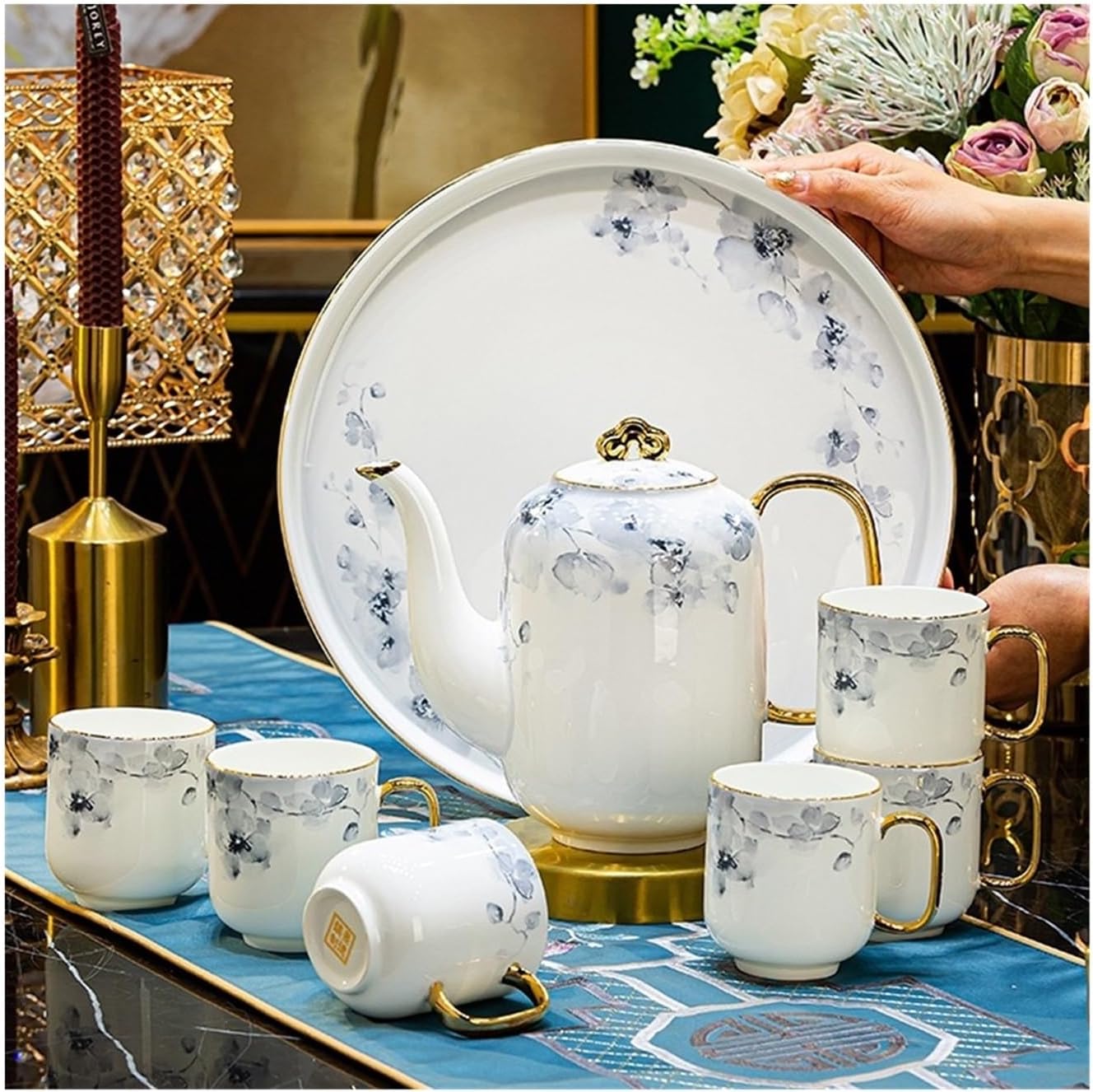 Beverage Serveware 8-piece fashionable teapot, cup, teacup, water cup set with cups, coffee cup, home living room gift box Water Carafe