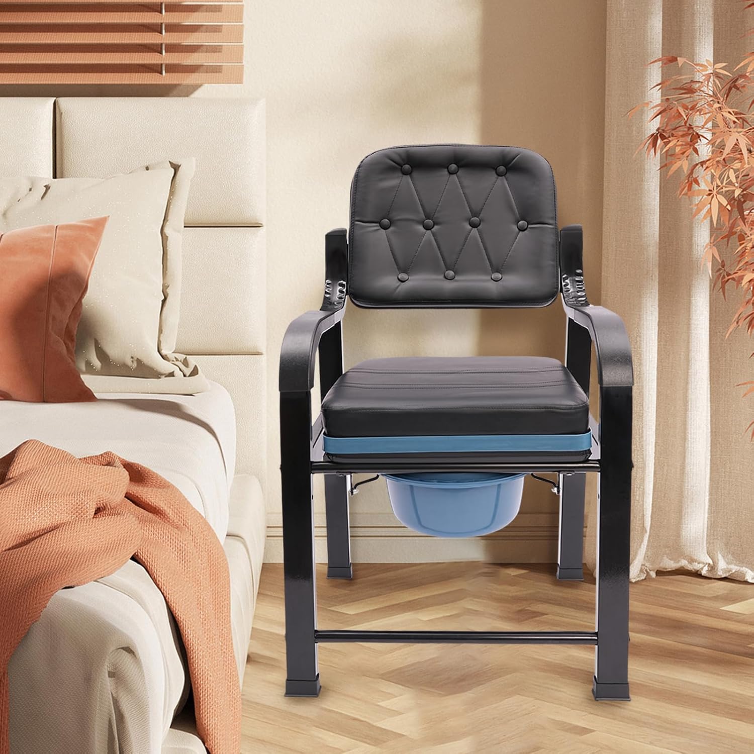 Bedside Commode Chair for Elderly, Versatile 3 in 1 Shower Chair with Arms and Back, Bedside Commode for Toilet, Raised Toilet Seat with Removable Commode, Height Adjustable, up to 551 lbs