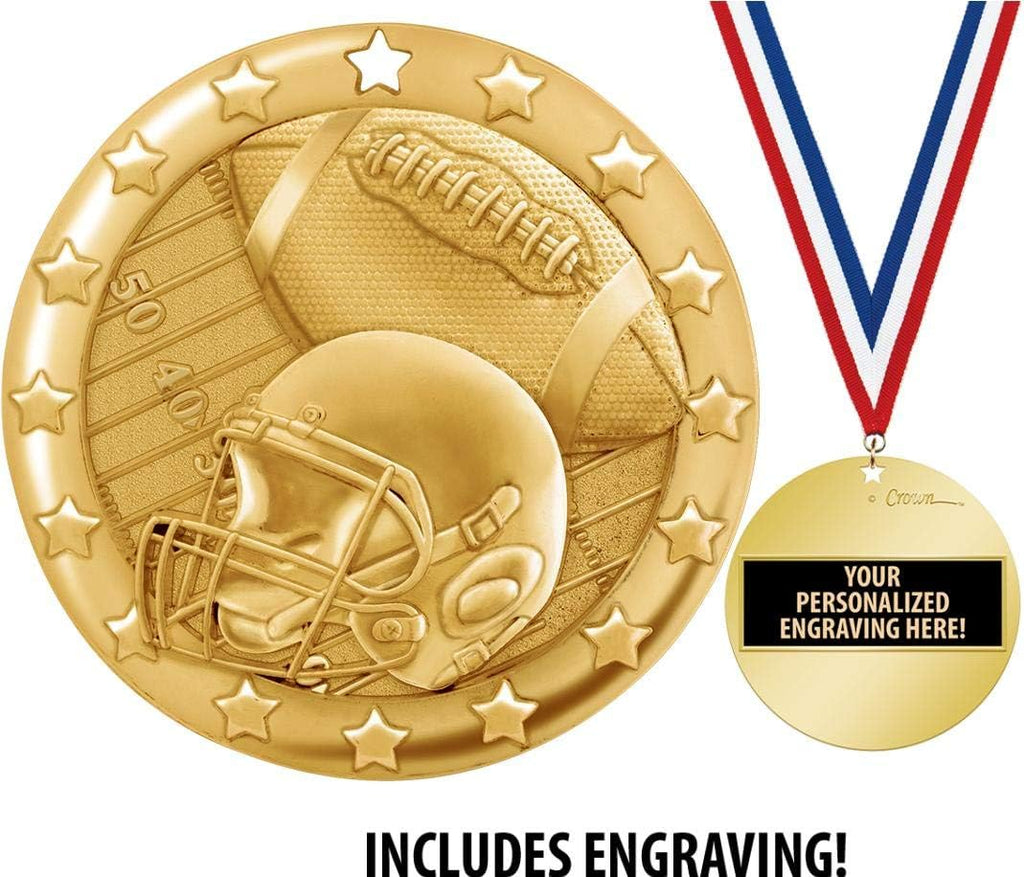Crown Awards Football Medal, 2' Shiny Gold Football Medals for Kids with Free Custom Engraving Prime