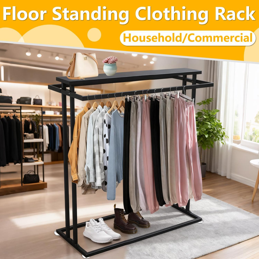 Clothes Rack with Wheels, Garment Rack Display Stand, Metal Clothes Hanger with Double Rod, Boutique Retail Stores Storage Rack(black, 120cm/47 L)