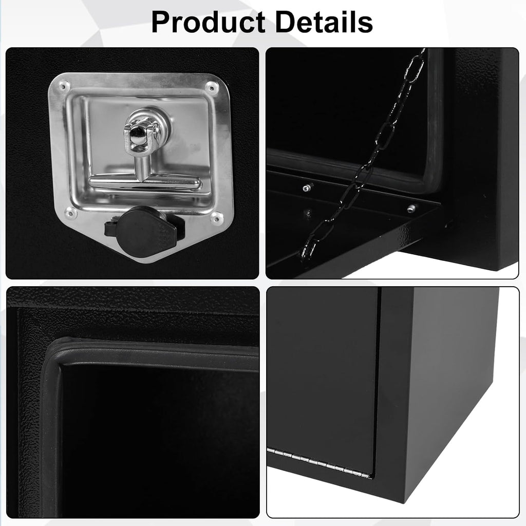 Confote Black Steel Underbody Truck Tool Box with T-Handle Lock, Heavy Duty Truck Storage Organizer - Waterproof, 36' x 23' x 23' inch