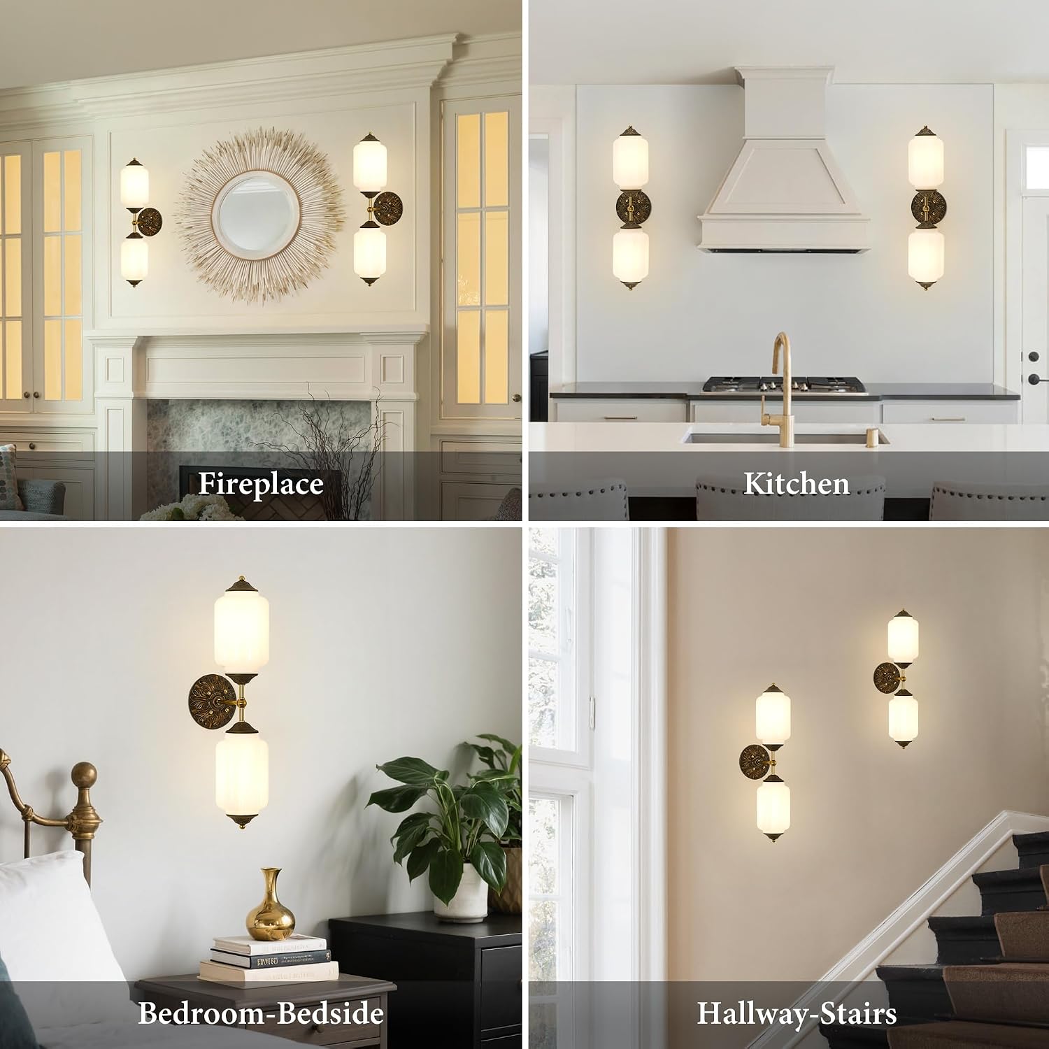 Vintage Milk Glass Bathroom Wall Sconce - 25' Mid Century Dimmable Vanity Light with Bulb - Vertical or Horizontal Mounted Sconces - Modern Brass Gold Lighting Fixture for Indoor Bedroom Hallway Decor