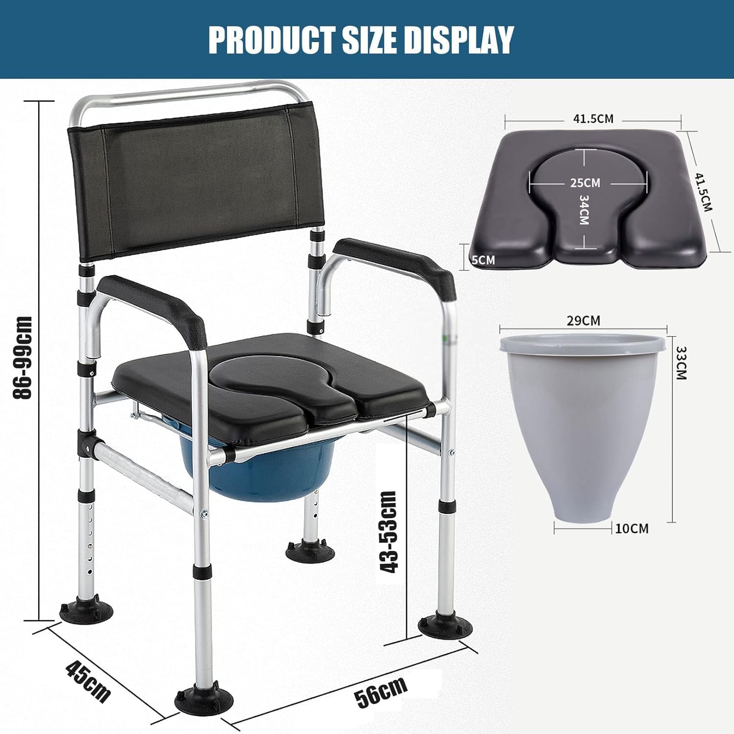 Padded Beside Commode Chair 3 in 1 Shower Seat for Toilet with Arms, Heavy Duty Adult Bathroom Commode Chair Aluminum Alloy Frame, PU Leather Padded (Color : #1)