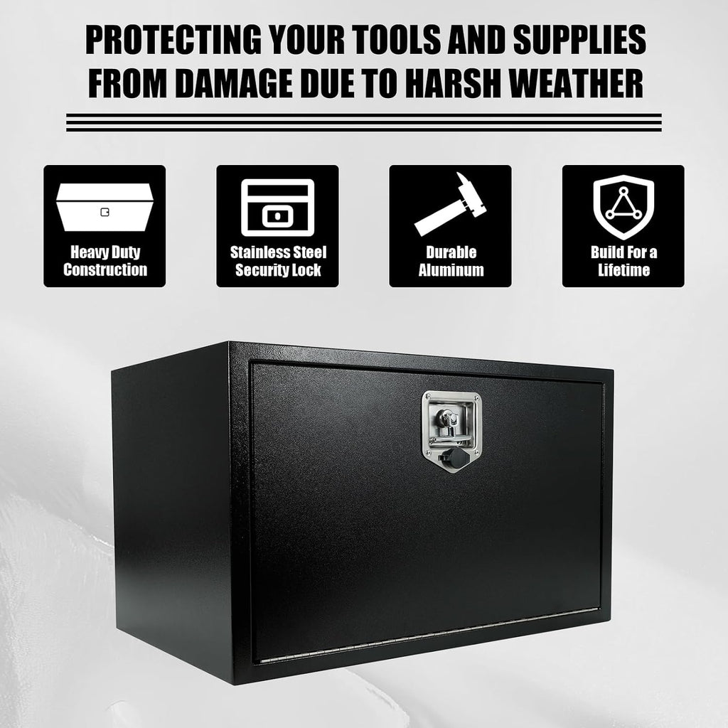 confote Black Steel Underbody Truck Tool Box with T-Handle Lock,Heavy Duty Truck Tool Box Truck Storage Organizer Tool Box Chest For Storage Smooth Surface,Waterproof-30'x 18'x 18' inch