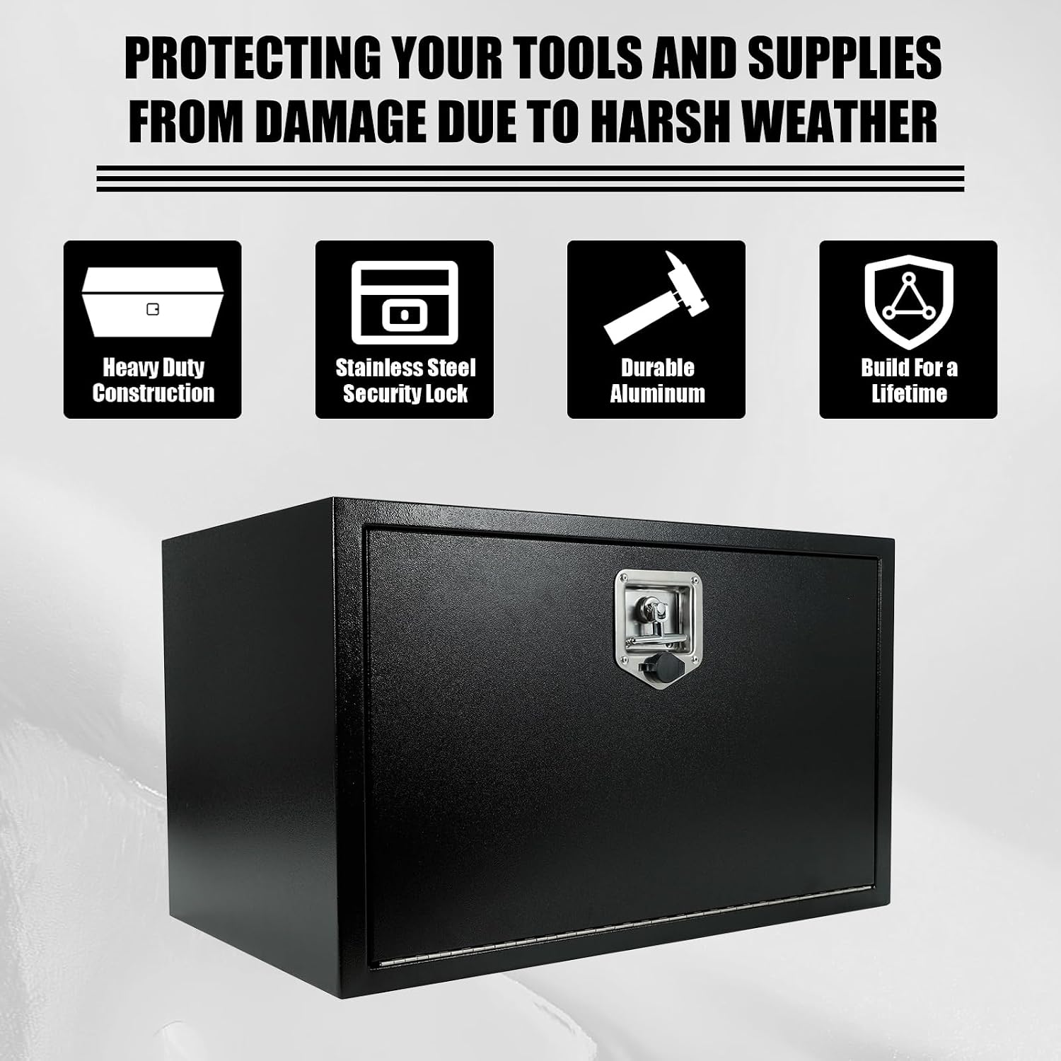 confote Black Steel Underbody Truck Tool Box with T-Handle Lock,Heavy Duty Truck Tool Box Truck Storage Organizer Tool Box Chest For Storage Smooth Surface,Waterproof-30'x 18'x 18' inch
