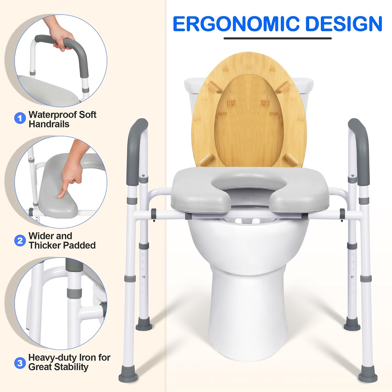 Raised Toilet Seat with Handles, Adjustable Width & Height Commode Chair for Toilet with Arms, 400 lbs Toilet Seat Risers for Seniors, Disabled and Pregnant, Fit Any Toliet