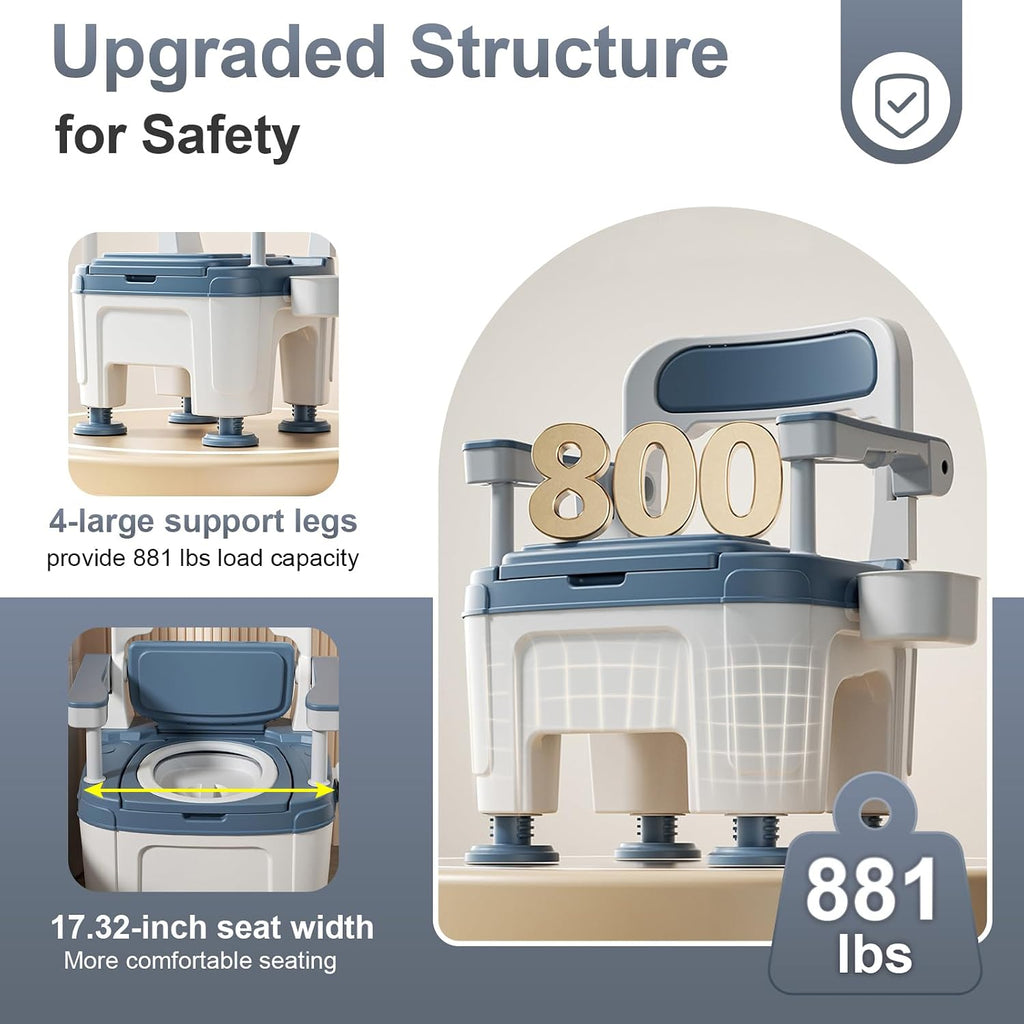 Adjustable Bedside Commode Chair for Seniors and Disabilities Ultra Wide Seat Up to 660 Lbs Capacity Height Adjustable Toilet Chair for Elderly and Disabled Blue Upgrade