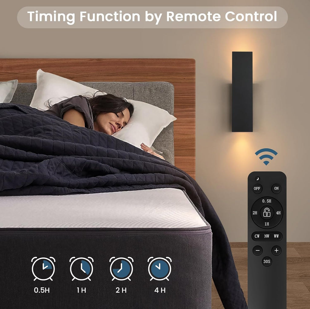 Black Wireless Wall Sconces Set of Two,3000K-6000K Dimmable Battery Operated Wall Sconces with Remote,USB Rechargeable LED Wall Lights for Living Room Bedroom Hallway