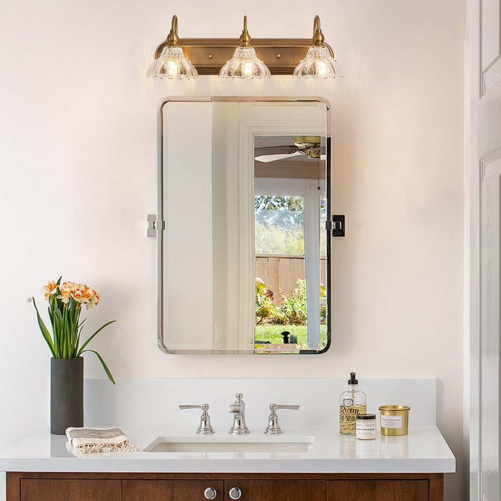 Vintage 3-Light Bathroom Vanity Lighting Fixtures Modern Wall Sconces Brass Glass Retro Vanity Light for Bedroom, Bathroom, Doorway, Farmhouse, Hallway