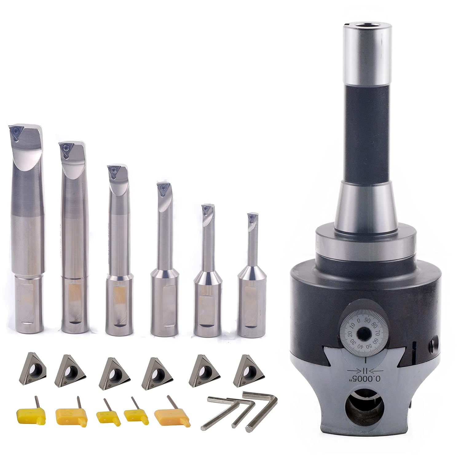 R8 Boring Head 2Inch and 1/2 Shank Boring Bar 6pcs Set (Inserts Included) 1/2' - 4'