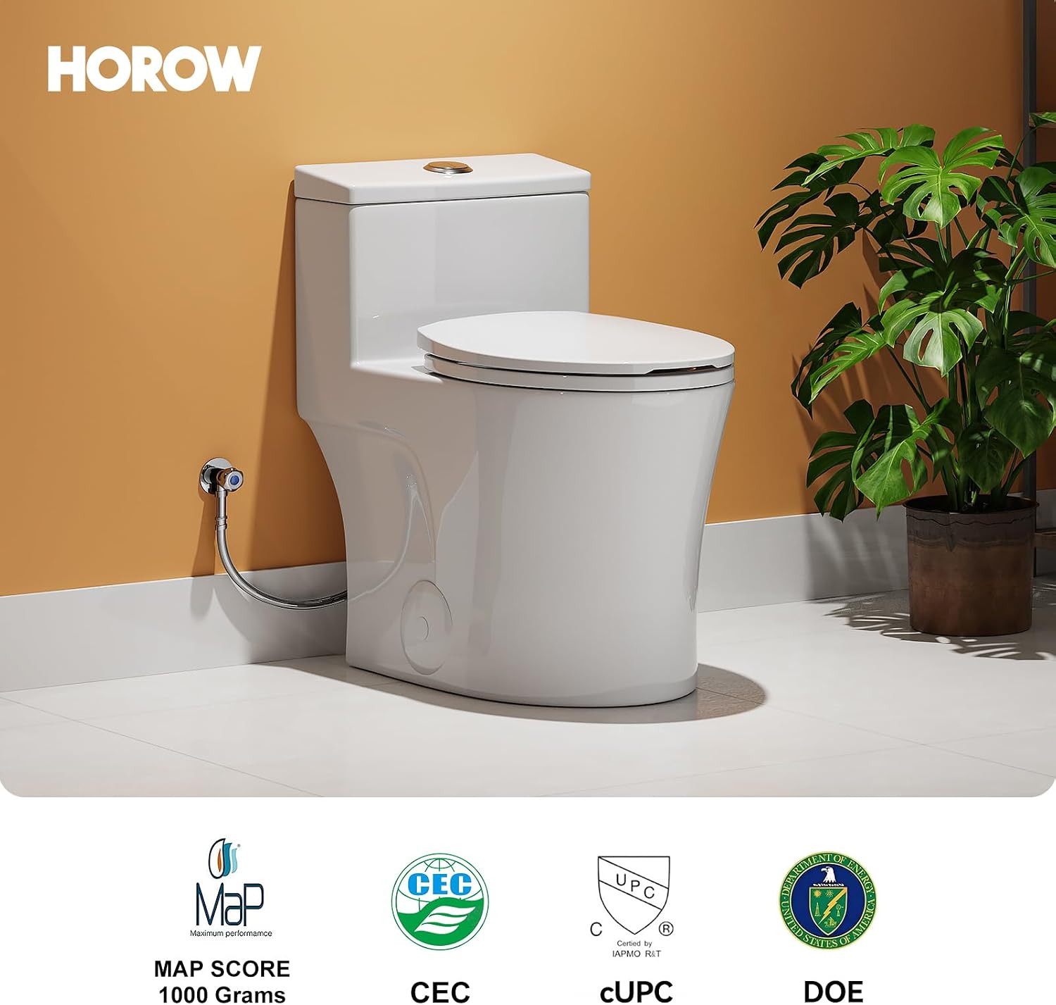 HOROW T0338W Compact One Piece Toilet, ADA Chair Height 17.3', Elongated Bowl, Dual Flush 1.1/1.6 GPF, White, 12 Inch Rough-In