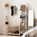 4 in 1 Freestanding Closet Organizer with Coat Rack & Shoes Rack & 5 Side Shelves, Heavy Duty Wood Clothing Rack for Hanging Clothes, Multi-functional Wardrobe Closet for Bedroom, Living Room (White)