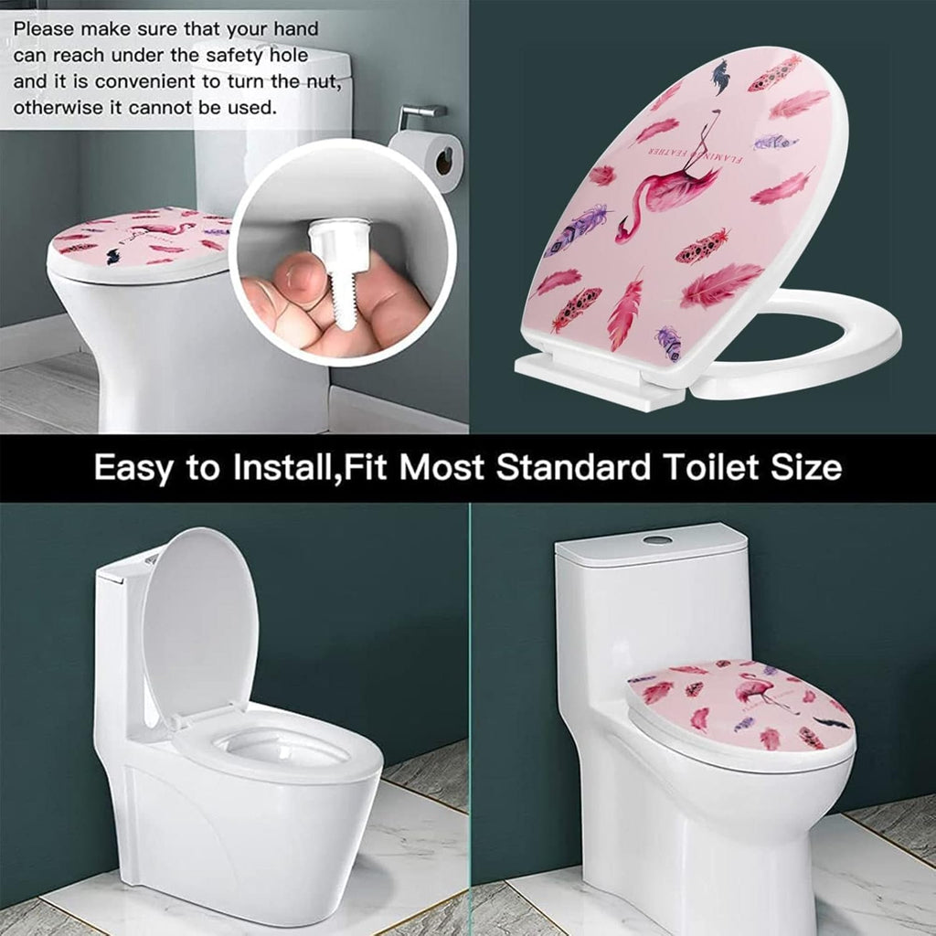 Toilet Seat Toilet Seat White Soft Close, Simple Top Fixing, Oval Shape Toilet Lid Loo Seat(Flower and Bird)