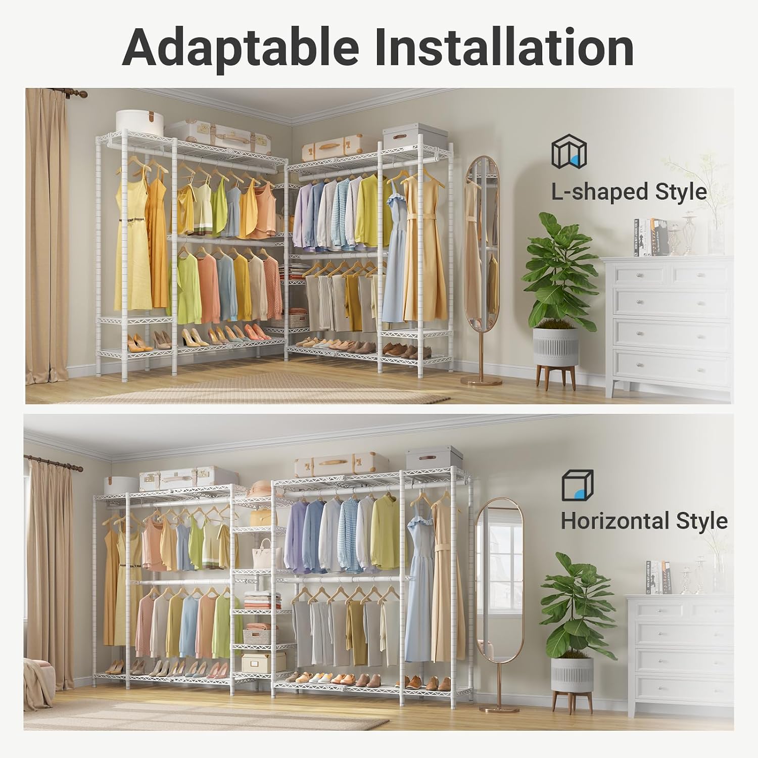 VIPEK X5 Extra Large Expandable Clothes Rack Adjustable from 7'8' to 10'5', Reach-in Closet Metal Clothing Racks Walk-in Freestanding Wardrobe Portable Closets, White