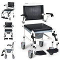 GYMAX 4-in-1 Bedside Commode, Shower Chair with Lockable Wheels, Height Adjustable Rolling Toilet Chair with Detachable Bucket, Portable Handicap Transport Wheelchair for Adult, Disabled, Elderly