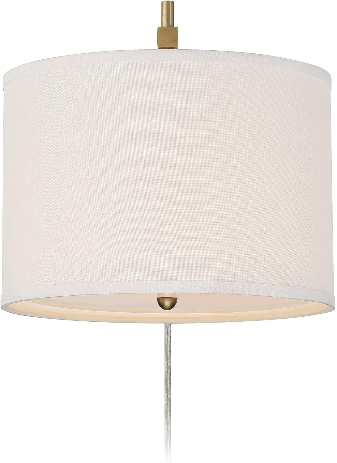 360 Lighting Adair Mid Century Modern Wall Mounted Lamp Warm Brass Metal Plug-in Light Fixture White Linen Drum Shade Bedroom Bedside House Reading Living Room Home Hallway Dining Kitchen