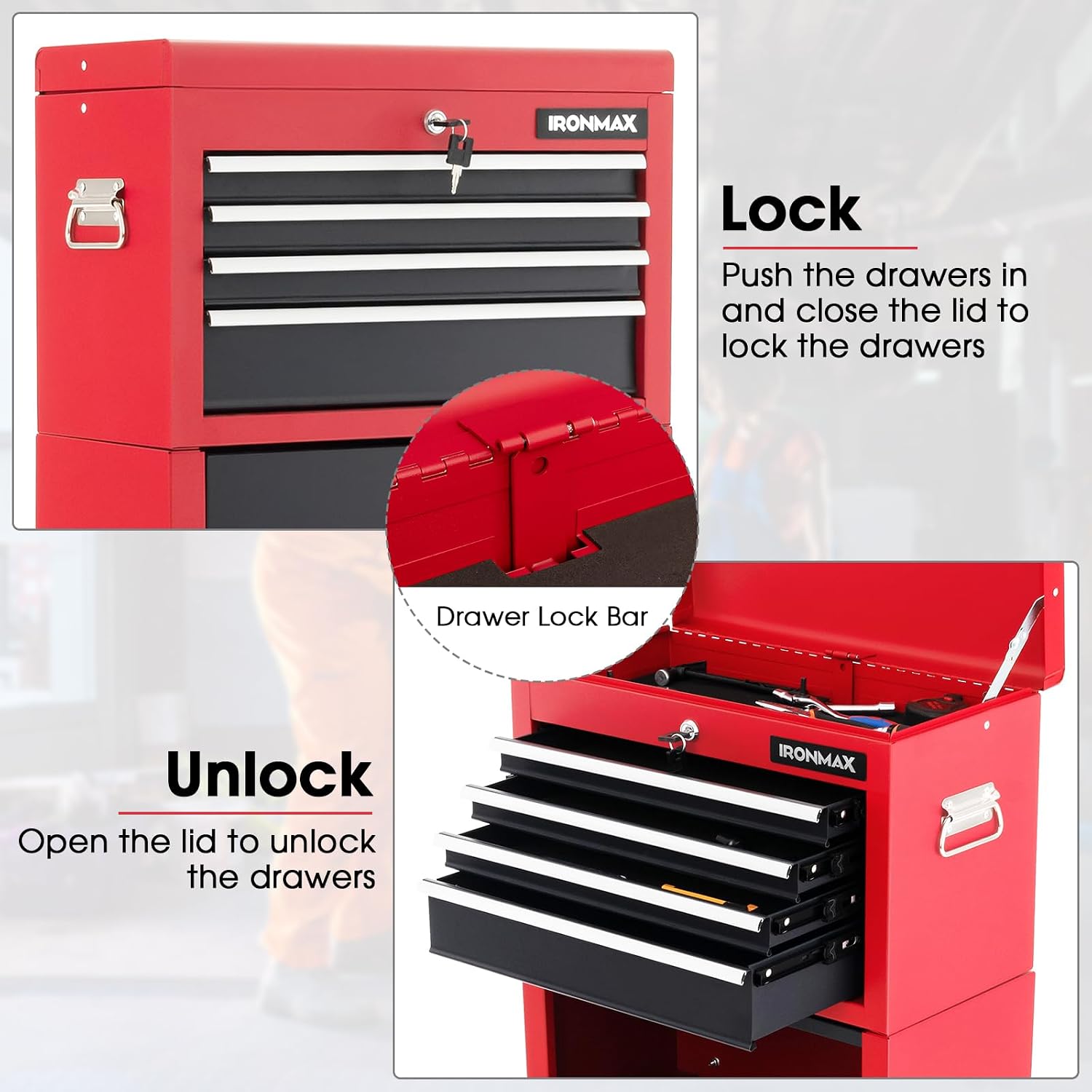 Goplus 6 Drawers Tool Chest, Rolling Metal Tool Box with Universal Wheels, Protective Liner, Detachable Top Toolbox, Auto Lock, 3-in-1 Large Tool Cabinet for Garage Shop Auto Repair