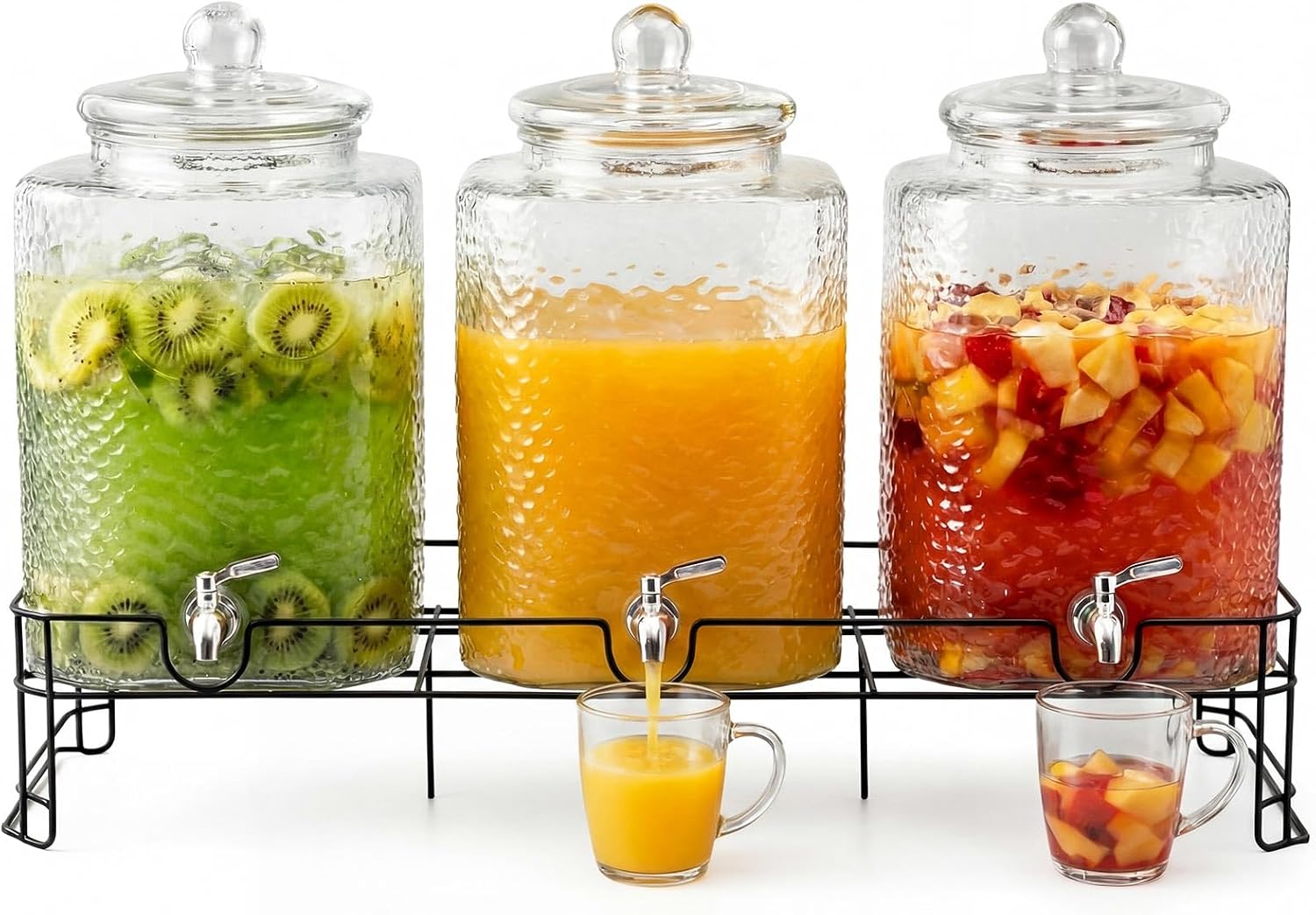 3 Pack 5 Gallon Glass Drink Dispensers with Stand for Party, Leak Proof Large Beverage Dispensers Jugs with Stainless Steel Spigots for Party, Wedding, Juice, Lemonade Iced Tea and More
