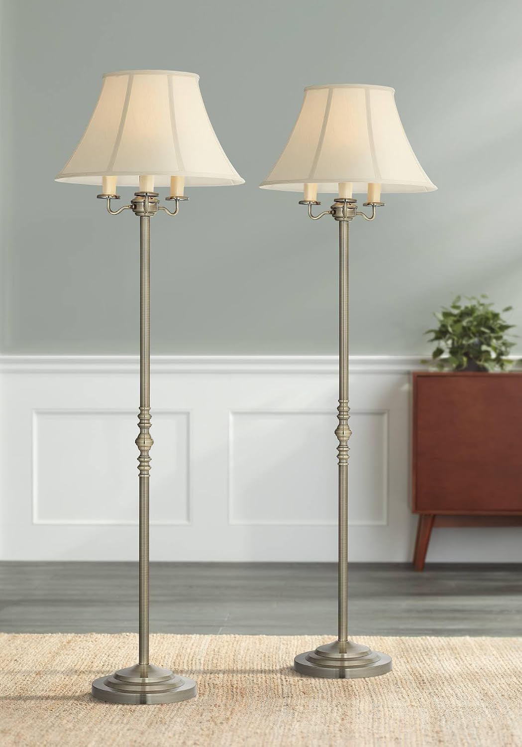 Regency Hill Montebello Traditional 59' Tall Standing Floor Lamps Set of 2 Lights Candelabra 4-Light Gold Metal Antique Brass Finish Living Room Bedroom House Reading Office Home Decor Entryway