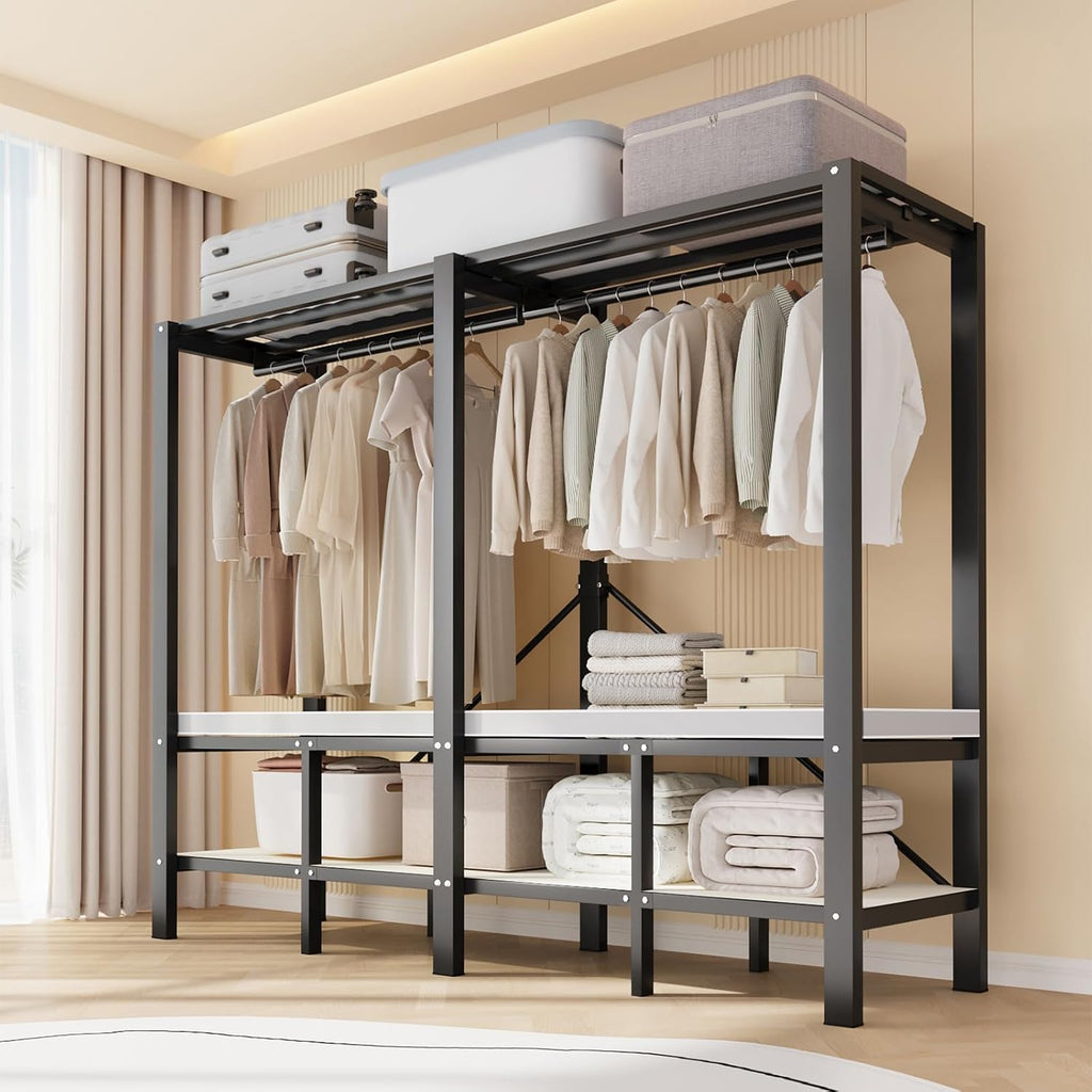 Large Portable Closets for Hanging Clothes | Heavy Duty Clothes Rack with Cover Foldable | Max Load 1000LBS Portable Wardrobe | Portable Closet, Double Rods Bedroom (Blue-magnetic door, 70.8')