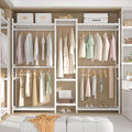 Homykic Bamboo Closet System, Large Clothing Rack for Hanging Clothes, Freestanding Clothes Rack with 7 Shelves & 5 Hanging Rods, Open Wardrobe Closet Organizer Garment Rack with 4 Hooks, Pure White