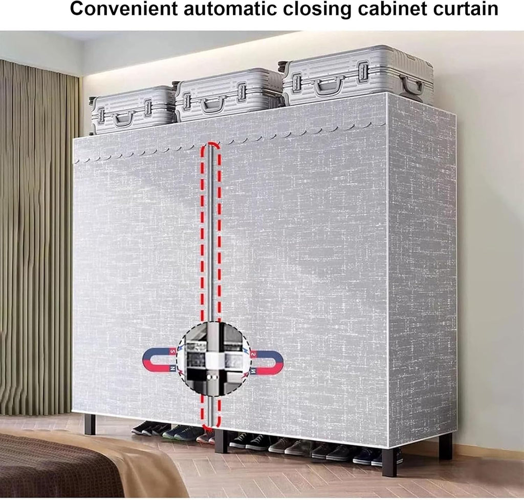 Foldable Clothe Rack, Heavy-Duty Portable Wardrobe for Bedroom Armoires Freestanding Clothing Coat Storage Rack Rolling Garment Rack with Wheel W/Cover Load 2000lbs(168 * 52 * 170cm)