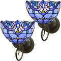Tiffany Wall Lamp Sconce Light Fixtures Set of Two, Wall Amout Lamp, 8 in Hand-Made Baroque Stained Glass Shade LED Wall Lights for Bedroom Living Room Hallway Kitchen,Blue,2PCS