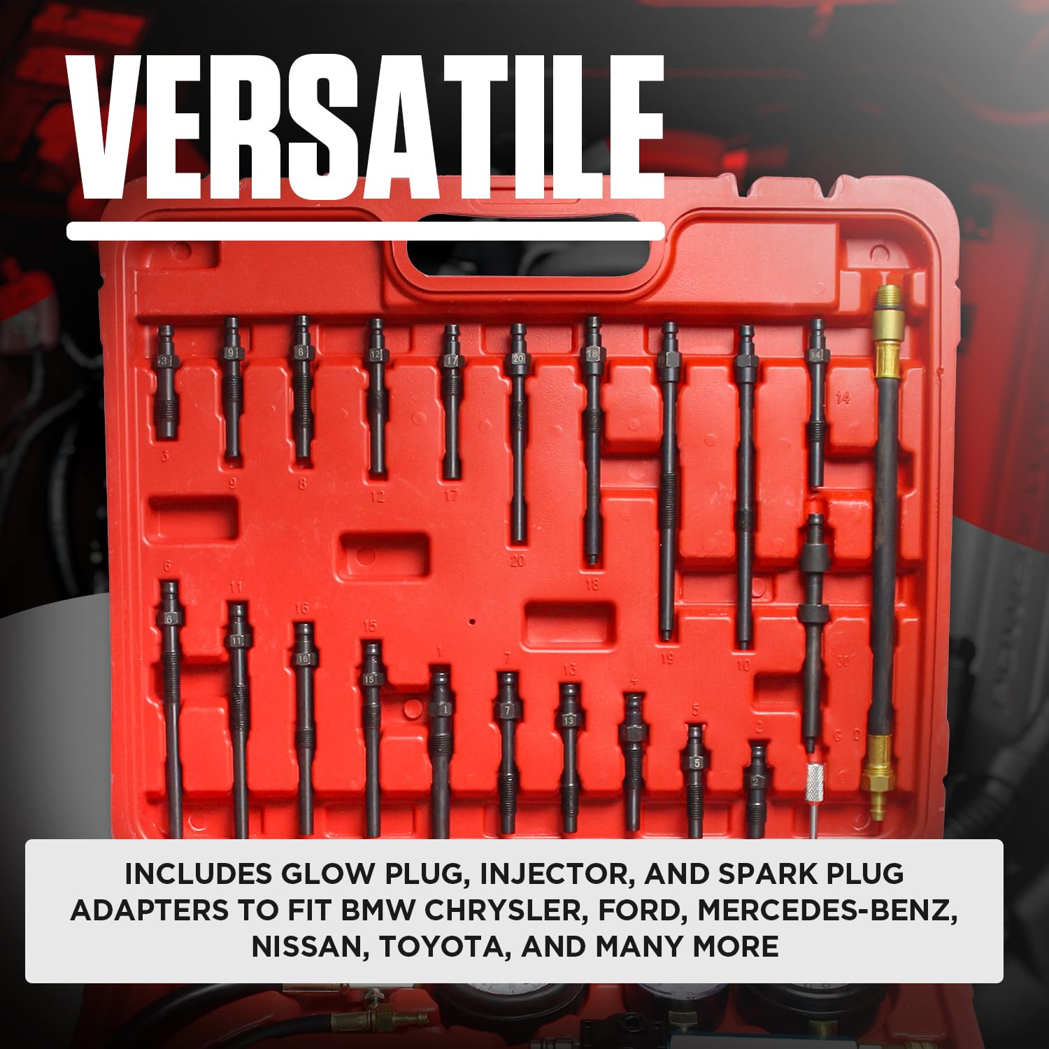 Petrol & Diesel Engine Compression and Leakage Test Kit – 47PCS Comprehensive Pressure Gauge Tool Set for Diagnosing Engine Issues Fits for Most Cars, Trucks and Motorcycles