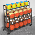 Home Gym Organizer Rack Black Basketball Rack Cart, Lockable Rolling Balls Holder for Gym/Family/Garage/School/Club Display, Freestanding Volleyball Football Organizer Holder