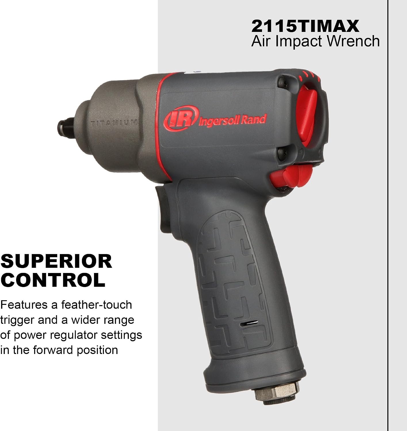 Ingersoll Rand 2115TiMAX 3/8' Air Impact Wrench, 300 ft-lbs Torque, Titanium Hammer Case, Friction Ring Retainer, Pistol