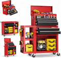 SILVEL 8-Drawer Rolling Tool Chest, 3-in-1 Lockable Tool Box on Wheels with Detachable Top Toolbox & Bottom Storage Cabinet Cart for Garage, Workshop, Repair Room, Warehouse (Red)