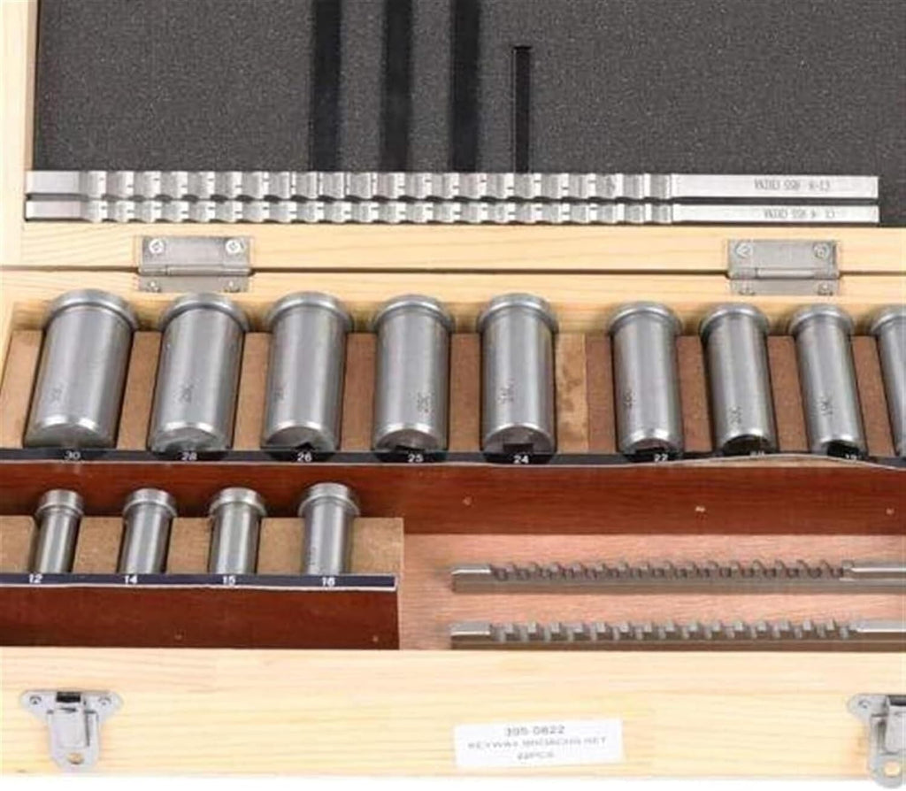 PUCHEN Metal Lathe Wood Splitting Drill Bit Keyway Broach Kit, 22 Pieces Keyway Broach Set with Collar, Shim Sets in Equipped Box, High Speed Steel Material, Industrial Tools, PUCHEN1234