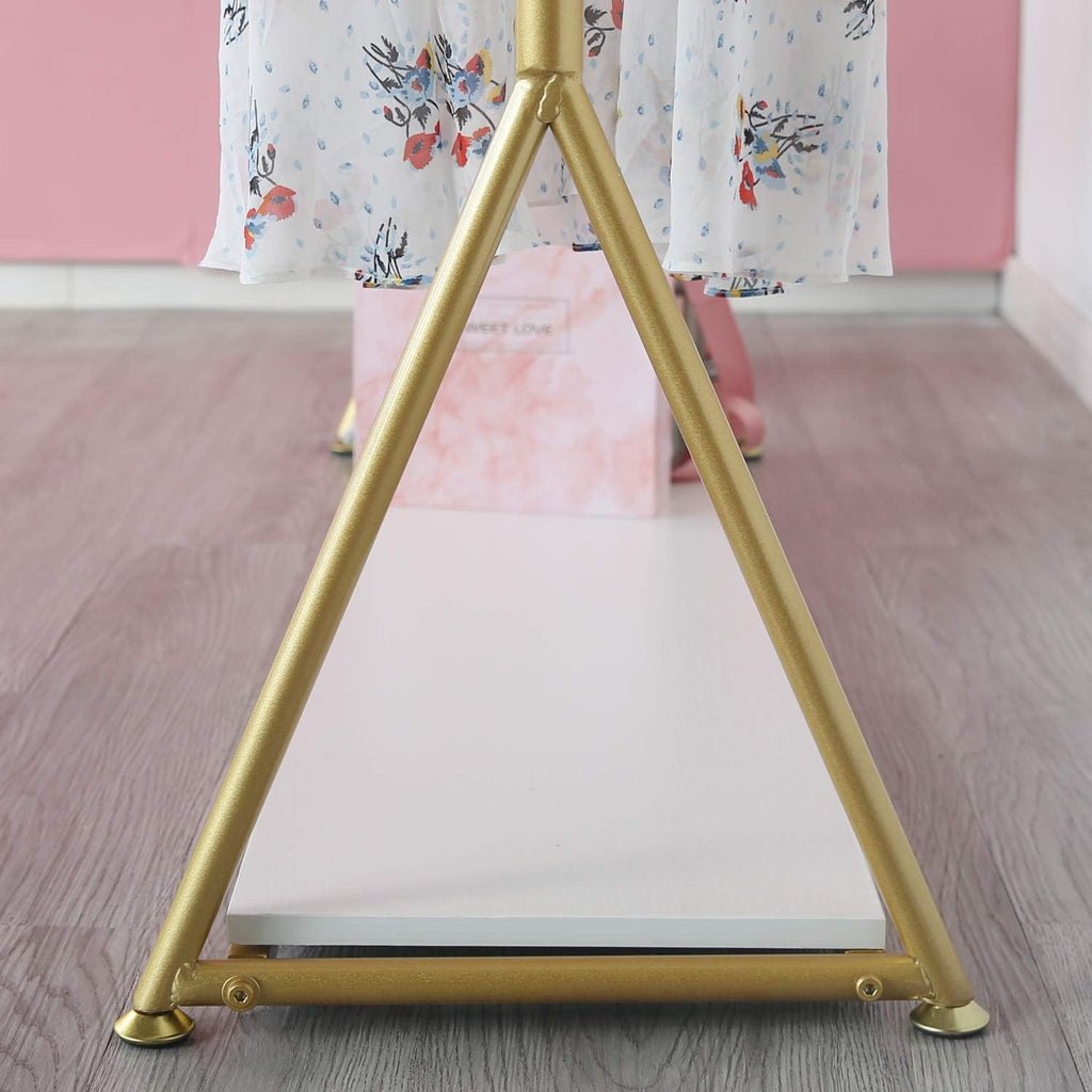 HOMEKAYT Gold Clothing Rack with Shelf Heavy Duty Gold Garment Rack Gold Glothes Rack Modern Display Rack for Home, Boutique,Retail - 59''L