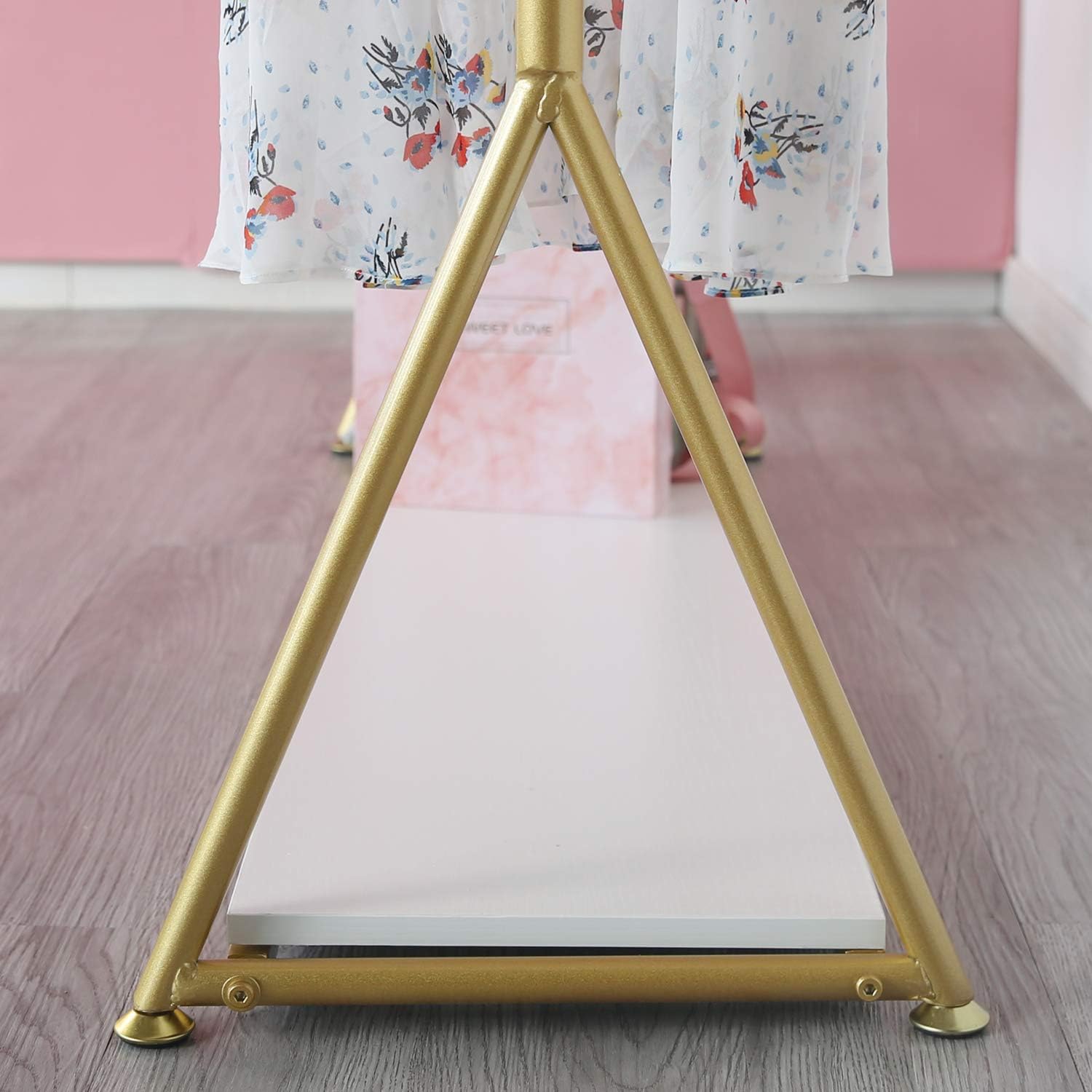 HOMEKAYT Gold Clothing Rack with Shelf Heavy Duty Gold Garment Rack Gold Glothes Rack Modern Display Rack for Home, Boutique,Retail - 59''L