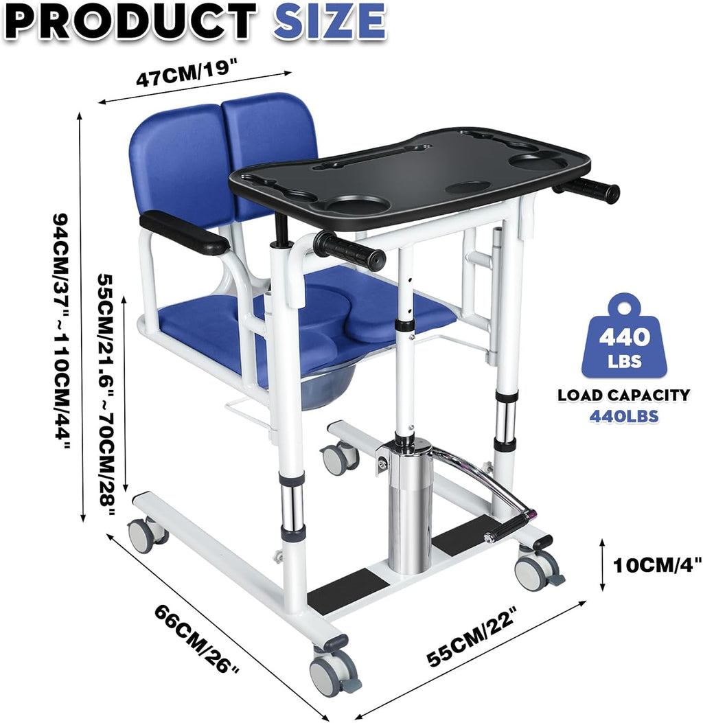 Patient Lift Transfer Chair - Heavy Duty Shower Commode Chair with Toilet Safety Frame (Dual A - Blue)