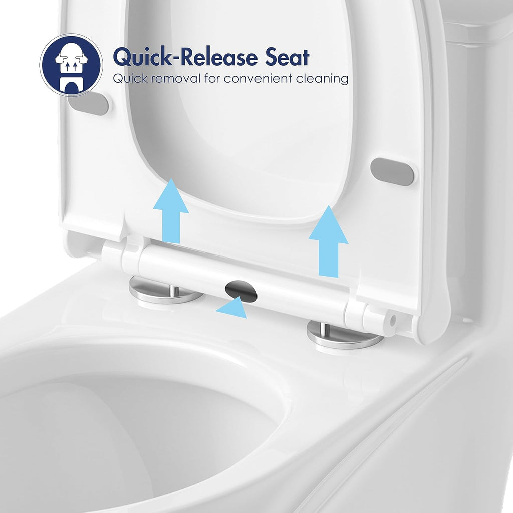 Eridanus One Piece Toilet, Elongated with Soft Closing Seat, Small Compact Toilet with 16⅜' Height Seat, Powerful & Quiet Dual Flush (1.1/1.6 GPF), 12' Rough-In
