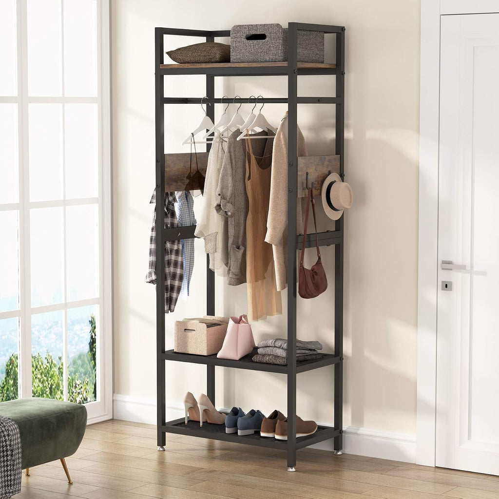 Tribesigns Small Heavy Duty Clothes Rack Set of 10 with Shelf and Hanging Rod, Freestanding Closet Organizer, Industrial Hall Tree Garments Rack for Small Space,Bedroom,27'' W X 69'' H, 10 pcs