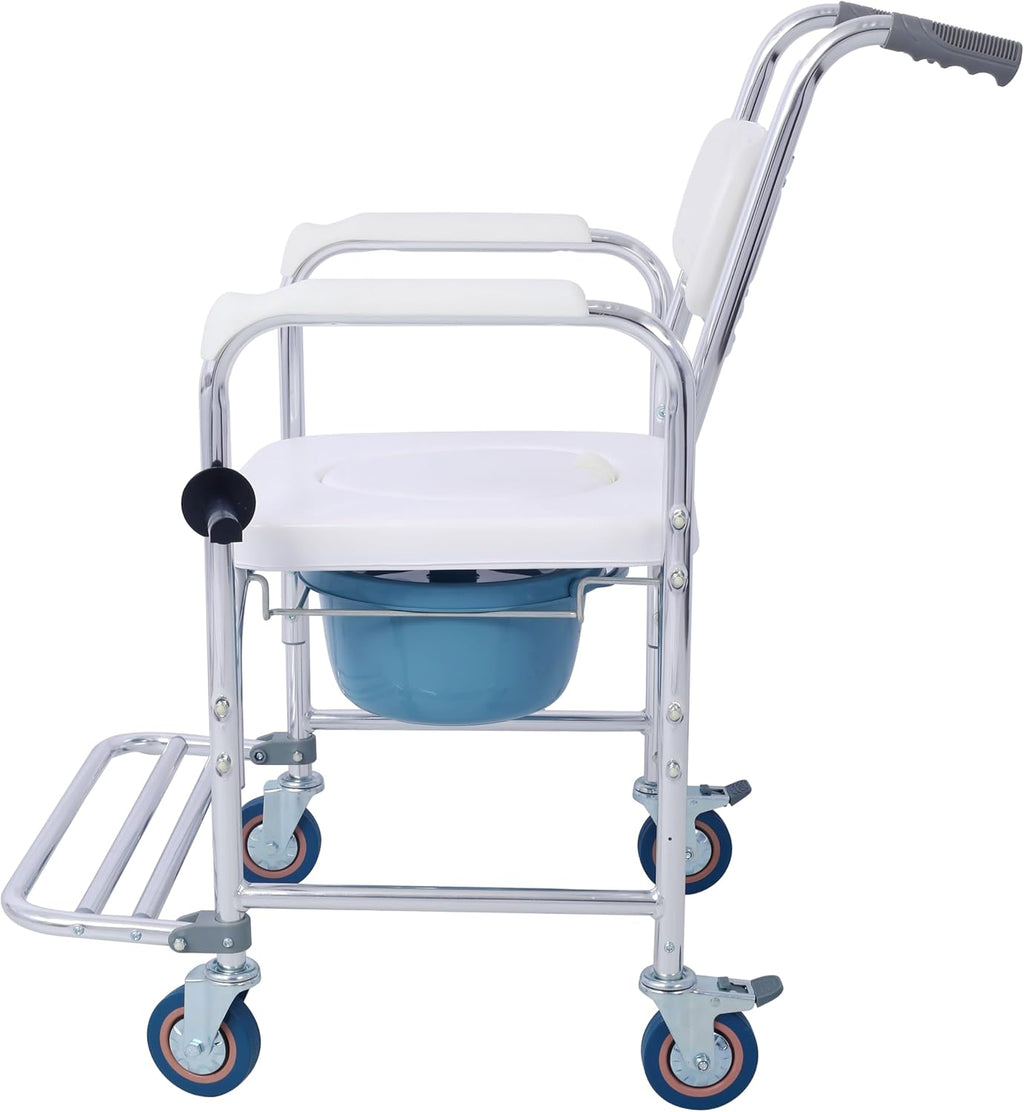 Heavy Duty Wheelchair Bedside Commode Chair Bath Shower Toilet Seat with Seat Patch Portable Medical Aid Mobility Multi-Function Elderly Handicapped People Pregnant Women Hospital Medical Chair