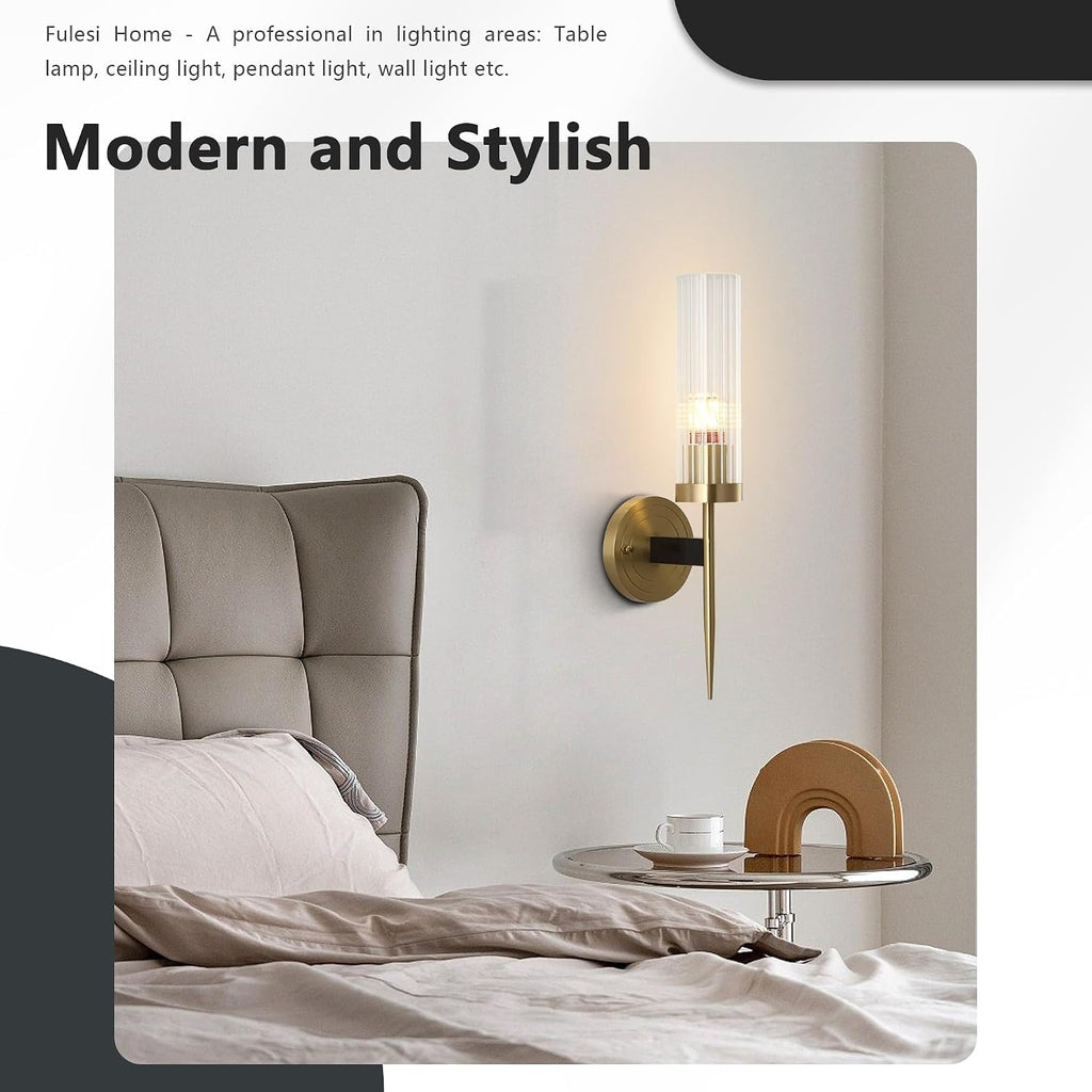 Modern Indoor Wall Sconces Sets of 2 Wall Lamp Vanity Light Antique Brushed Gold Wall Mount Lighting with Clear Glass Shade Farmhouse Wall Lights Bath Sconce for Bedroom Living Room Hallway
