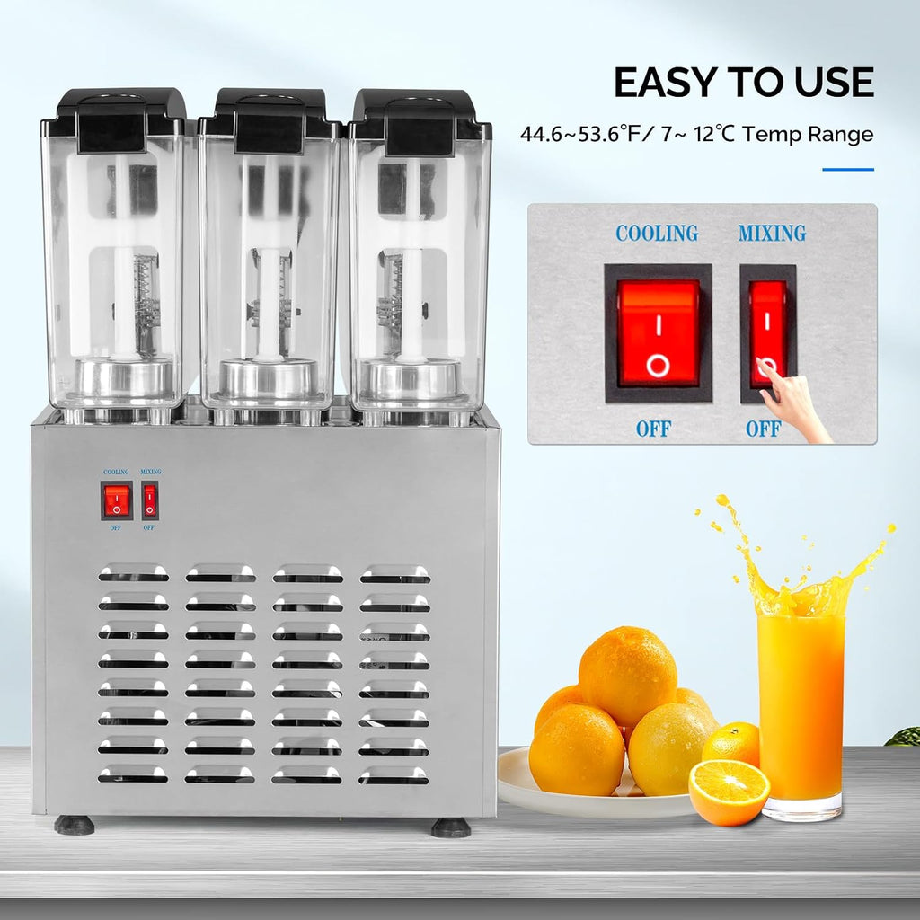 ROVSUN Commercial Juice Dispenser 2.6Gal X 3 Tanks, Cold Drink Dispenser Commercial Beverage Dispenser Stainless Steel with Thermostat Controller for Home Restaurant Bar Party 110V/60HZ