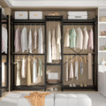 Homykic Bamboo Closet System, Large Clothing Rack for Hanging Clothes, Freestanding Clothes Rack with 7 Shelves & 5 Hanging Rods, Open Wardrobe Closet Organizer Garment Rack with 4 Hooks, Dark Black