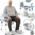 4-in-1 Bariatric Bedside Commode, 1000lbs Heavy-Duty Shower Chair, Drop Armrests, Robust Carbon Steel, 5 Adjustable Height Portable Toilet, Extra-Wide Seat, Raised Toilet Seat for Seniors