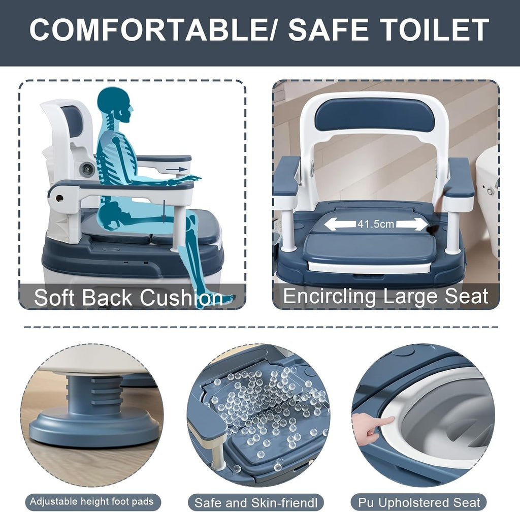 Toilet Seat Risers for Seniors, Raised Toilet Seat with Handles, Height Adjustable Mobile Load 882lb Blue