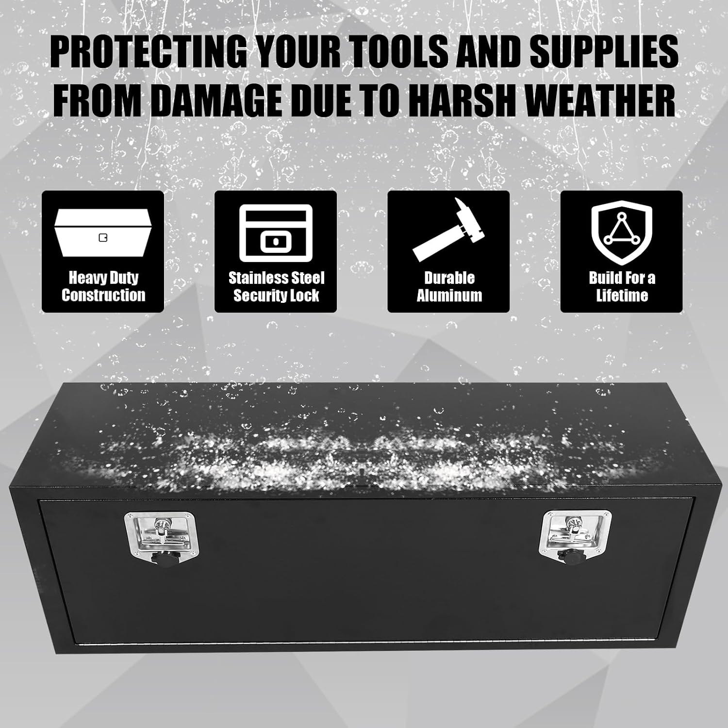 Confote Black Steel Underbody Tool Box with T-Handle Lock, Heavy Duty Truck Storage Organizer - Waterproof, 48'x14'x16' inch