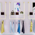 Clothing Store Square Tube Metal Display Stands, Entrance Porch Organization Hanging Garment Rack,Wall Mounted Storage Clothes Shoe Bag Pipe Shelf Bookshelf (Gold, 39' L)