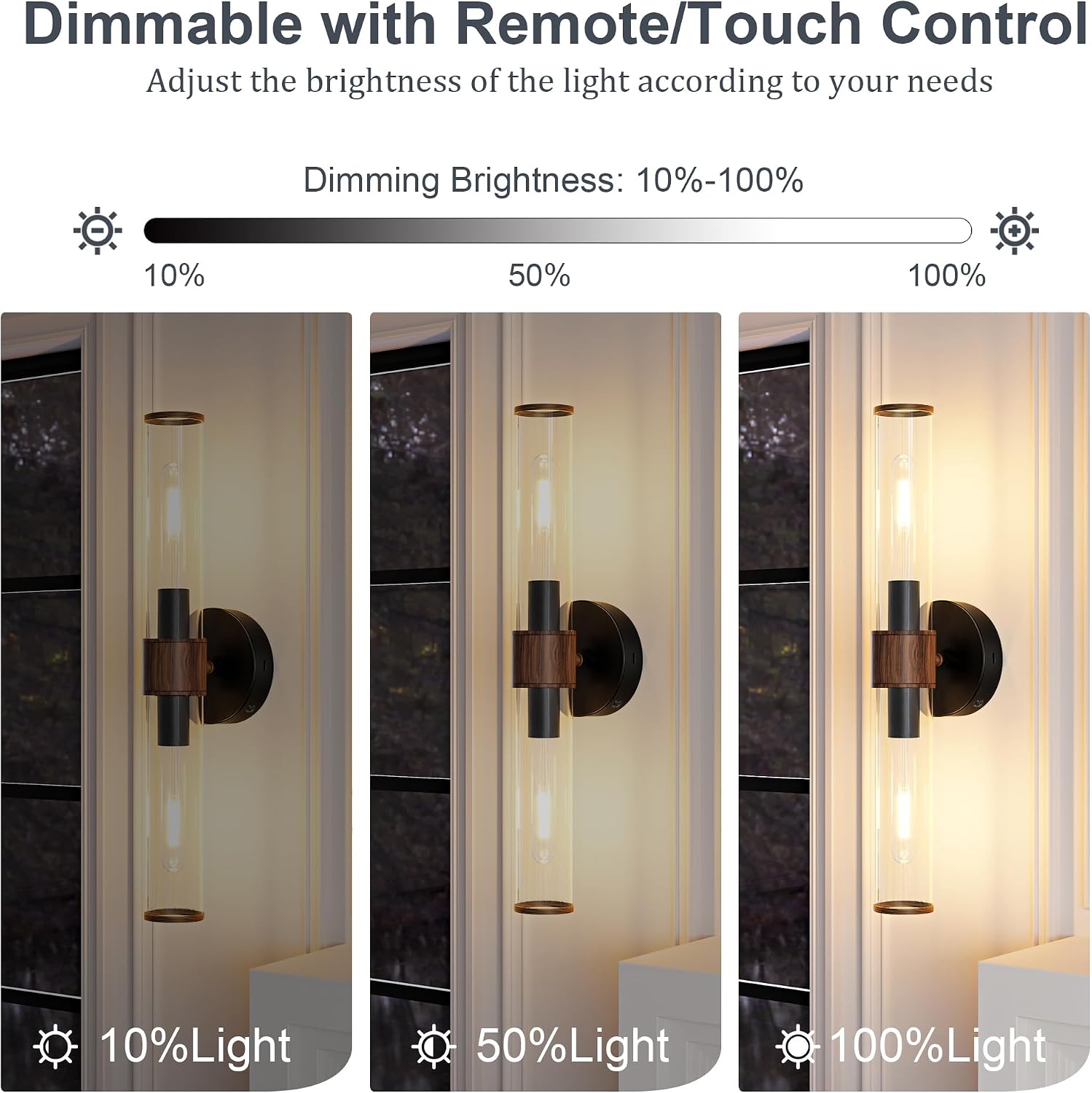 Morauroral Black Walnut Battery Operated Wall Sconces Set of 2, Rechargeable Wall Lights with Remote, 20 Inch Modern Wireless Sconces Wall Lighting for Bedroom, Living Room,TV with Glass Shade