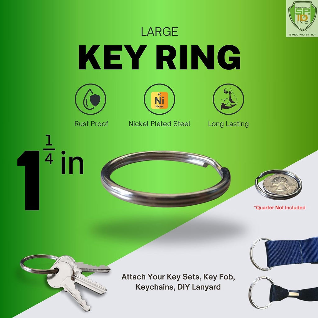 Specialist ID Bulk 1000 Pack- Extra Large Key Rings - 1.25 Inch Heat Treated - Heavy Duty Sturdy Metal Split Ring Keychains