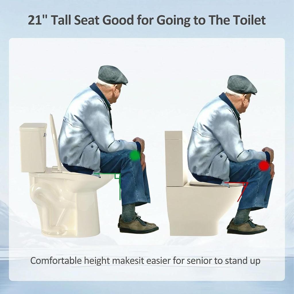 Simple Project Tall Toilets for Seniors 21 inch Extra High Toilets, ADA Comfort Toilet Bowl Heigh 21', Elongated Two-Piece Toilet 1.28GPF Powerful, 12 Inch Rough-in, Bone Color, for Bathroom