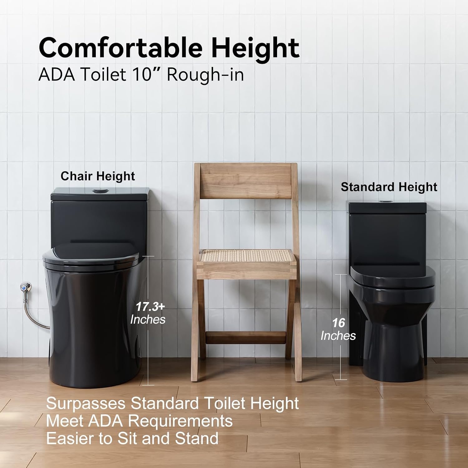 HOROW T0338WB Elongated One Piece Toilet 10' Rough-in, Matte Black Toilet with Comfortable 17.3' ADA Chair Height Seat, Powerful Dual Flush Modern Toilet for Bathroom