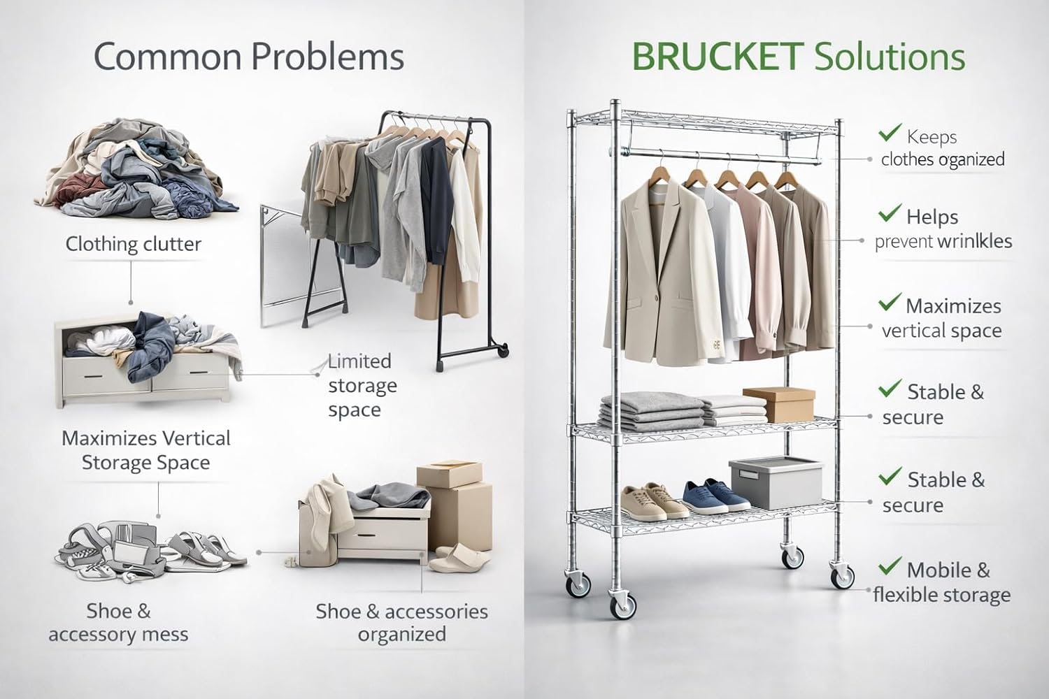 Garment Rack, Chrome Commercial Clothing Rack for Retail, Events & Storage, Adjustable Steel Clothes Rack with High Weight Capacity for Professional Use (Stationary, W18'' x L24'' x H74'')